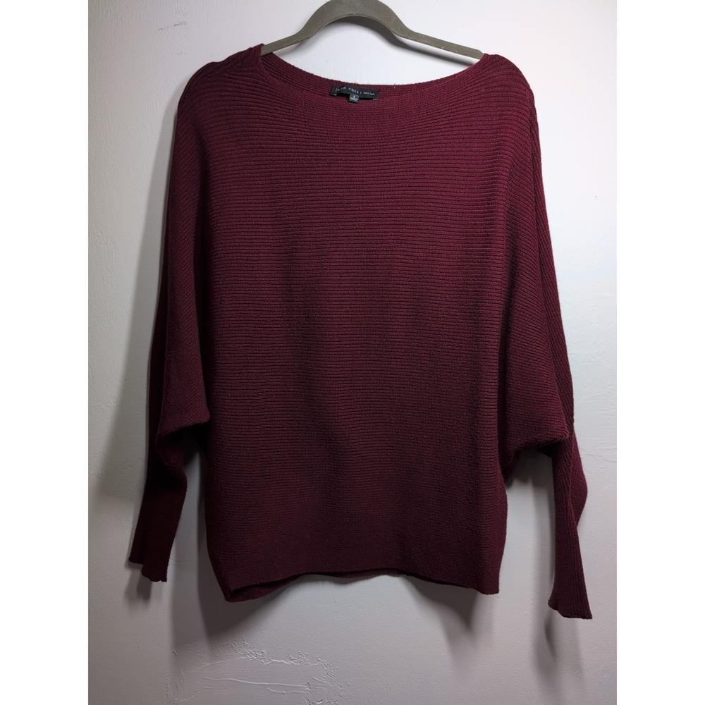 Joan Vass SOft Tiny Ribbed Pullover Sweater Small‎ Burgundy